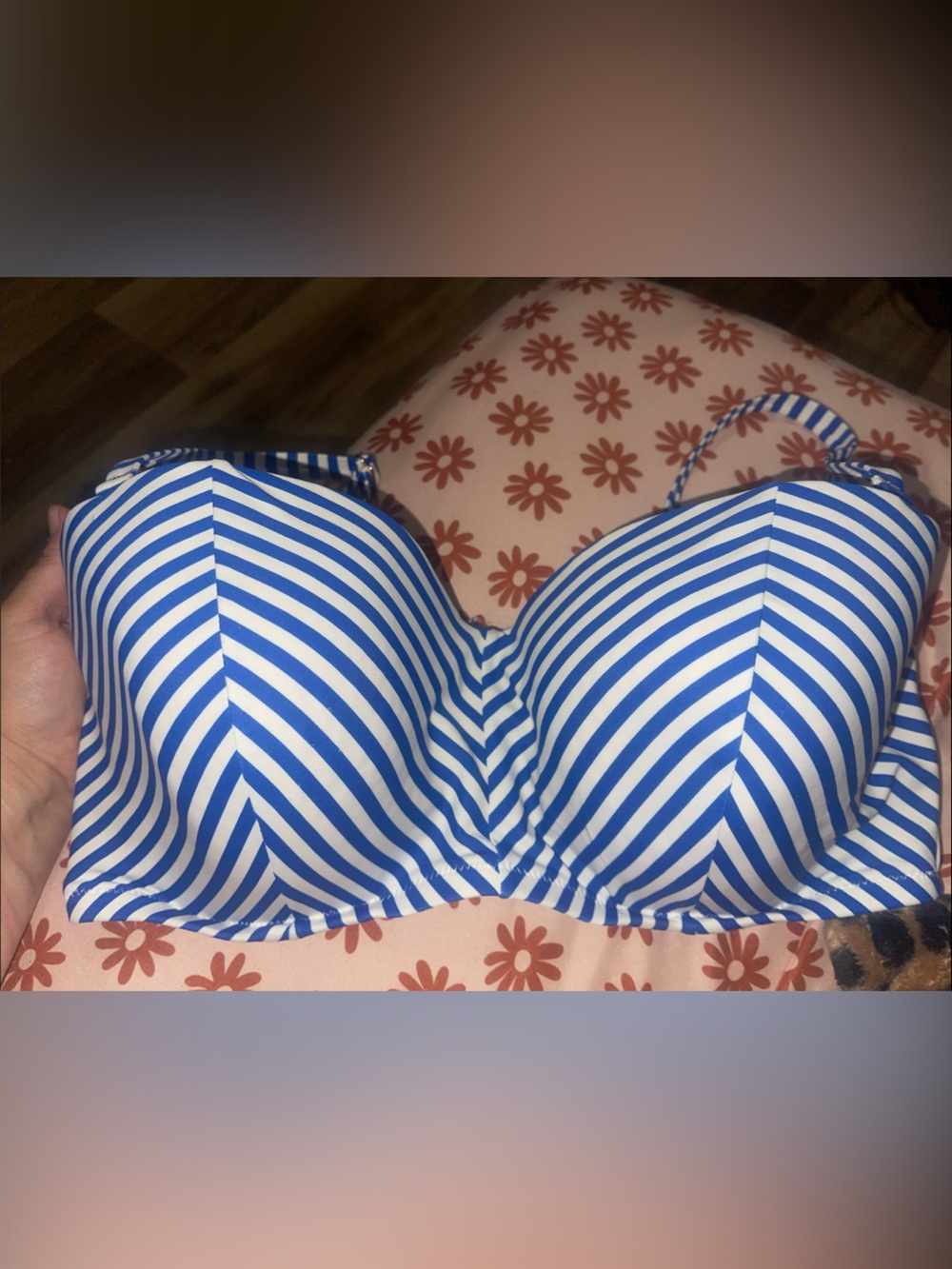 Shade & Shore Blue and White Diagonal Stripe Bikini Top